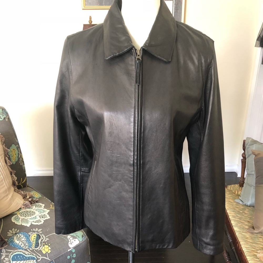 J. Park black leather jacket with zipper size M
